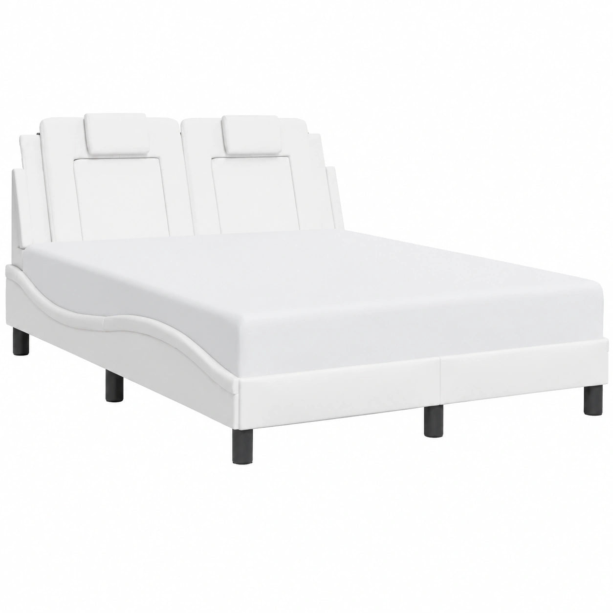Cama Blanca de Cuero Sintético con Luces LED 140x190 cm para Dormitorio