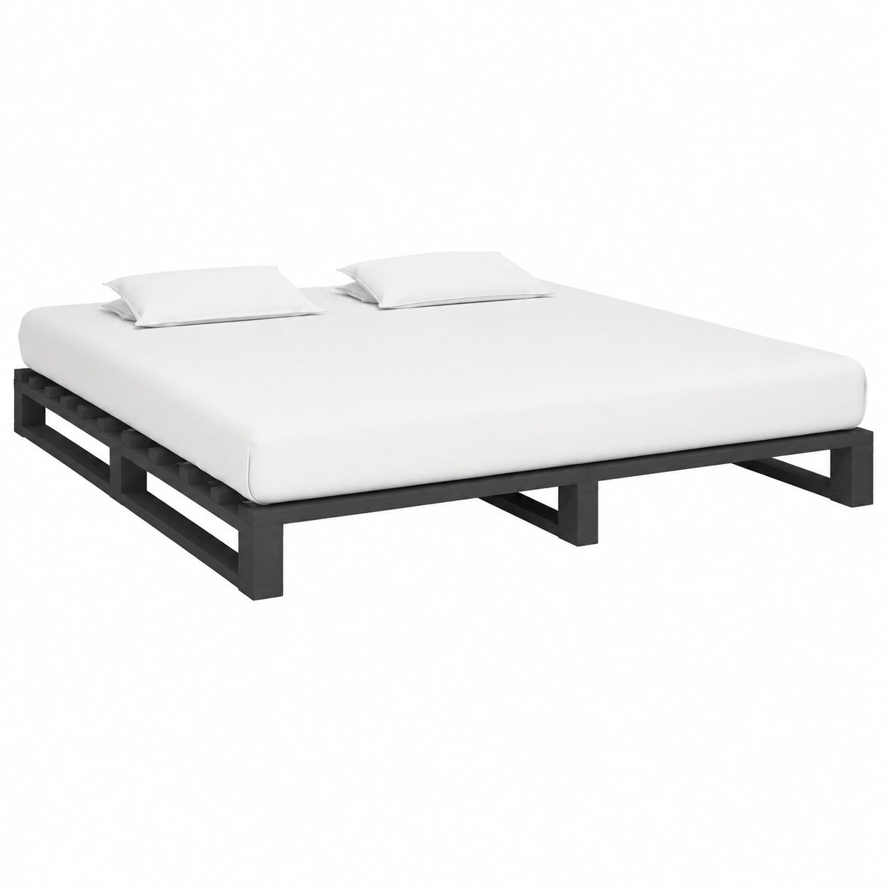 Cama de Palé Gris de Madera de Pino Maciza 200x200 cm con Estructura Moderna