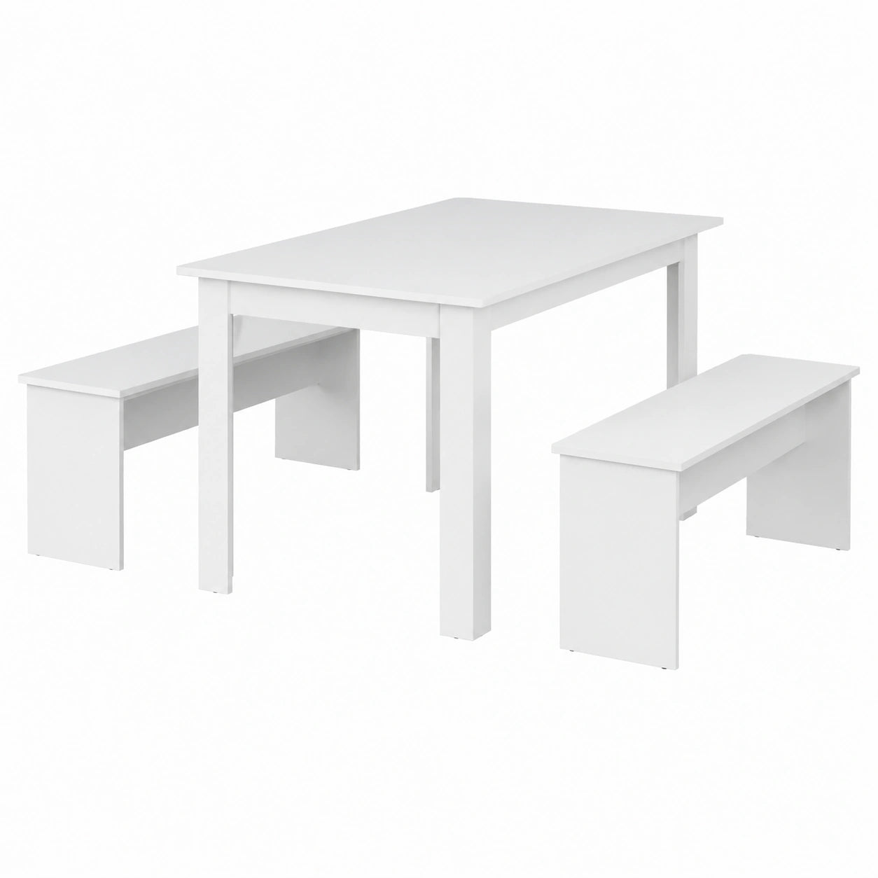 Juego de Comedor Espacio Compacto Vicco, Mesa Blanca 137.6x92.8 cm y 2 Bancos