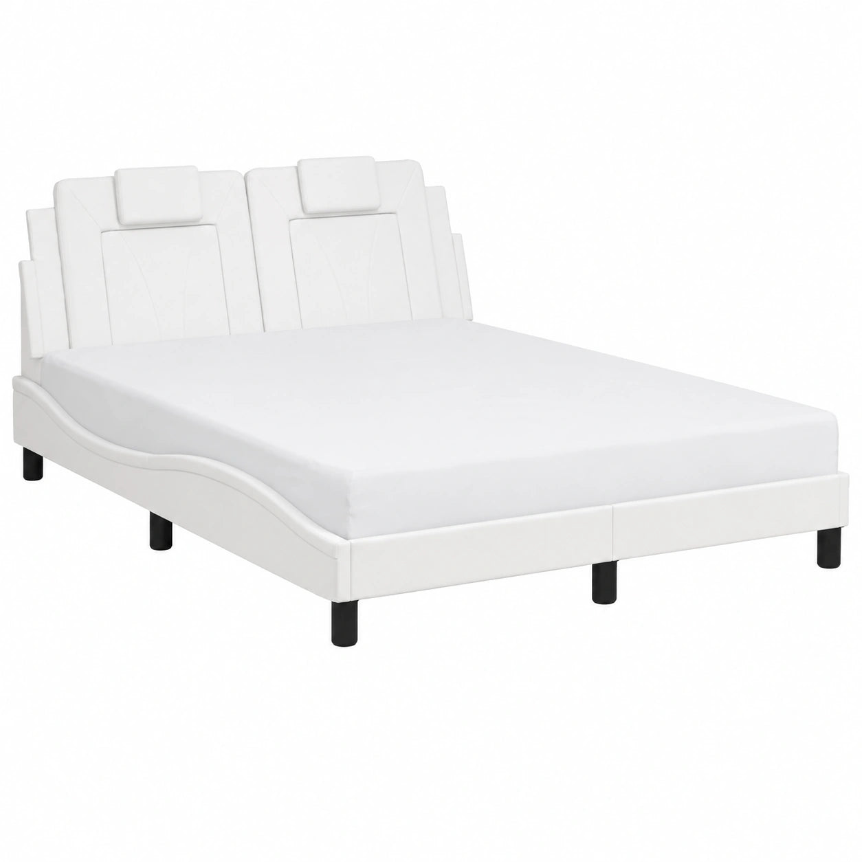 Cama de Piel Sintética con Luces LED Blancas 140x200 cm - Estilo Clásico