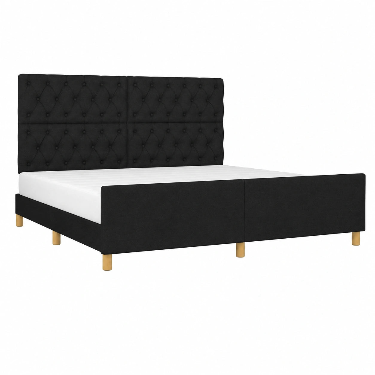 Cama Matrimonial Tapizada con Cabecero Negro 160x200 cm Moderno