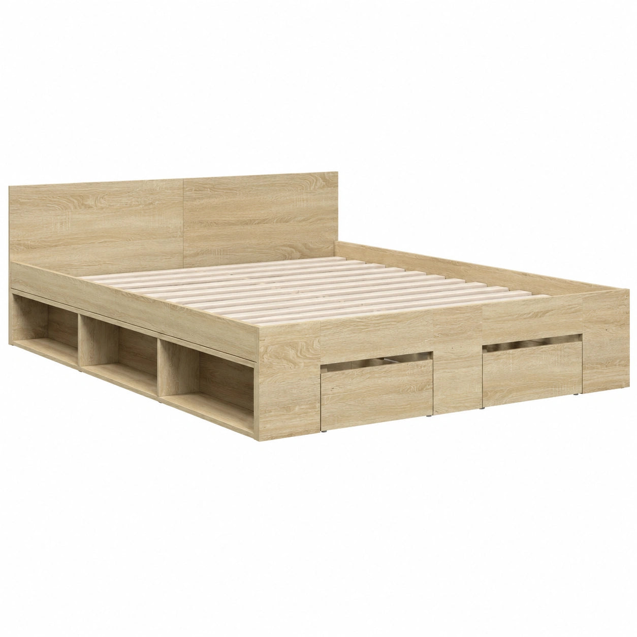 Cama Doble de Madera con Cajones 135x190 cm Roble Sonoma - Estructura Resistente