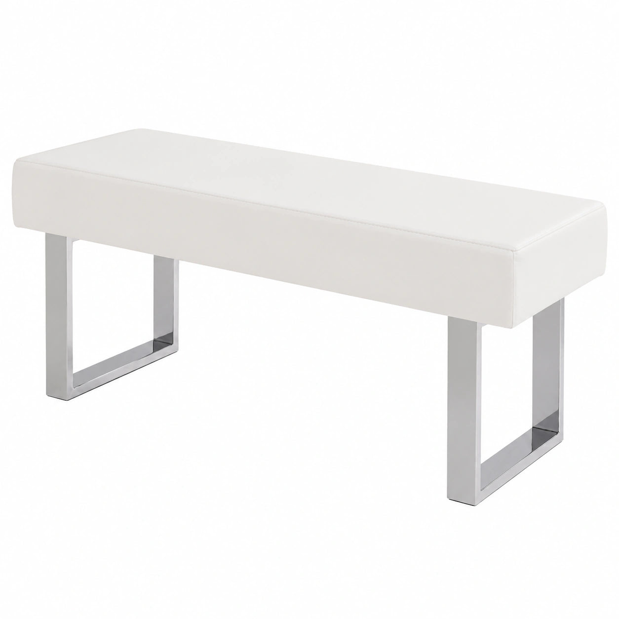 Banco Moderno de Comedor con Tapizado de Piel Sintética, Patas de Metal, para Dormitorio, Entrada o Sala (Blanco)
