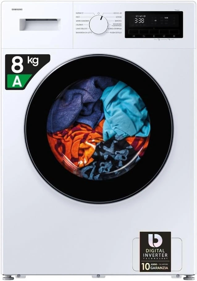 Samsung, Lavatrice, 59,5l, 8 Kg, con display digitale, a LED, Nero/Bianco