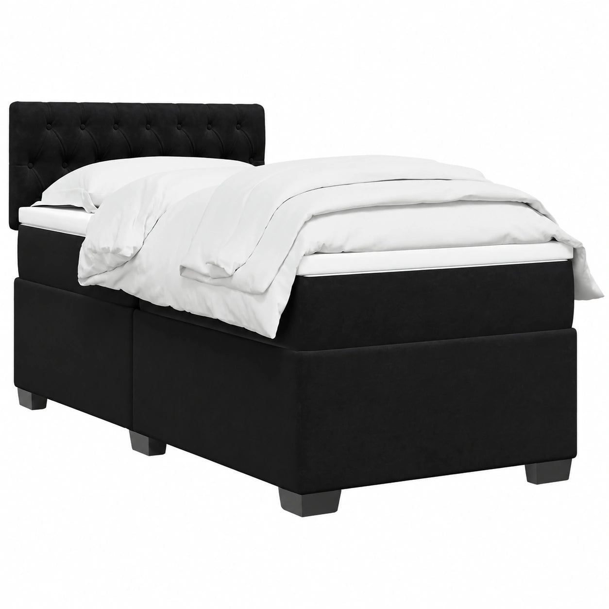 Estructura de Cama de Terciopelo Negro 90x190 cm con Colchón Clásico Elegante
