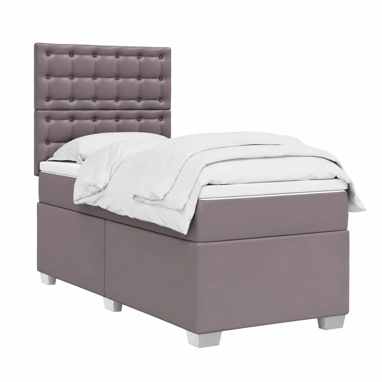 Cama Individual Moderna de Piel Sintética Gris 80x200 cm con Colchón