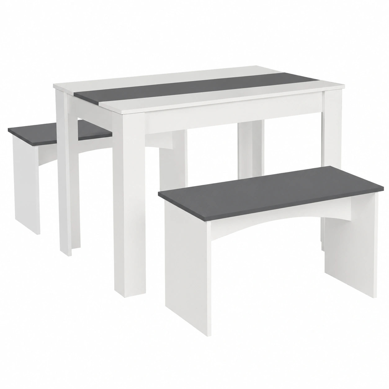 Set de Comedor para 4 Personas ROZY con Banco, Blanco y Gris, 110 cm