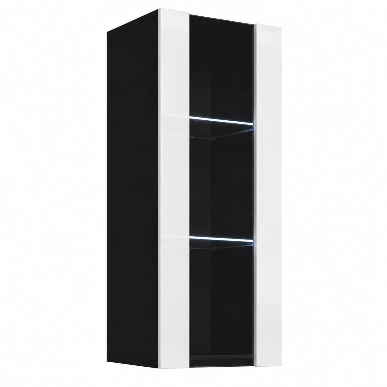 Vitrina Colgante Moderna Nora V2 con LED, Negro y Blanco, 40x126x29 cm