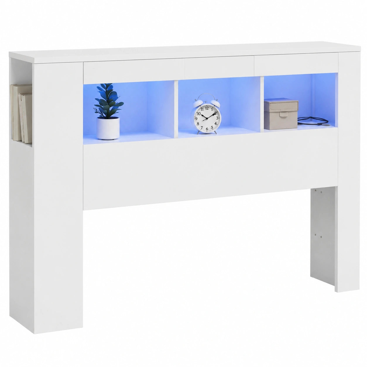 Cabecero de Madera con LED y Almacenamiento 140x18,5x103,5 cm - Blanco
