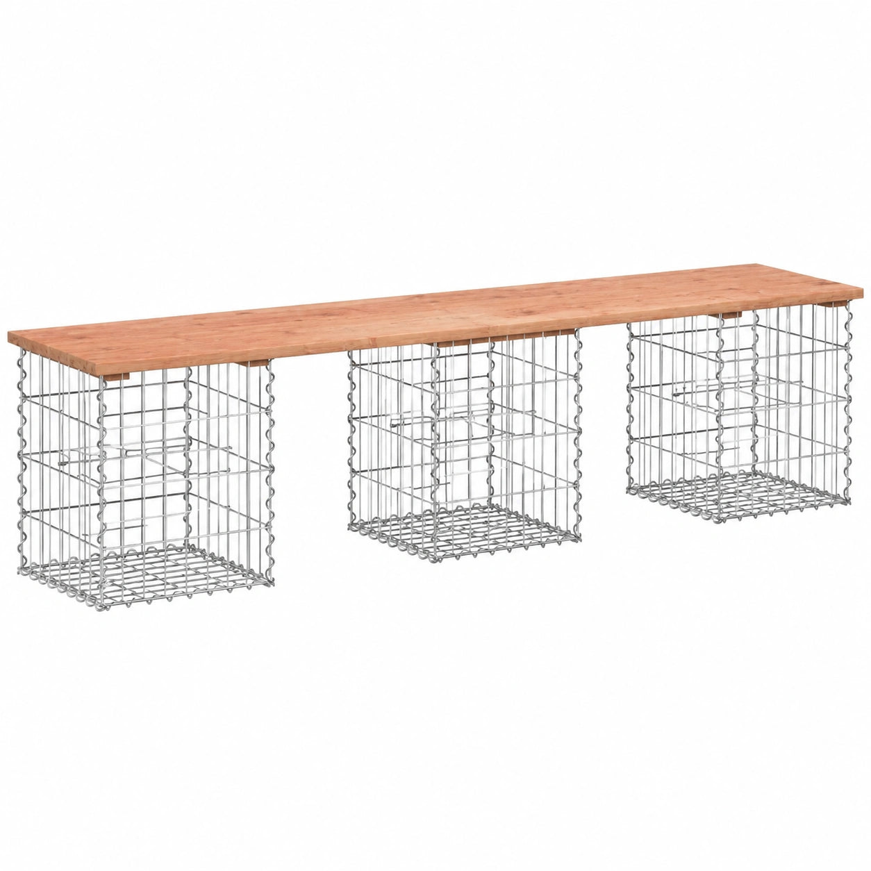 Banco de Jardín con Gaviones y Madera de Abeto, Asiento Decorativo para Exterior