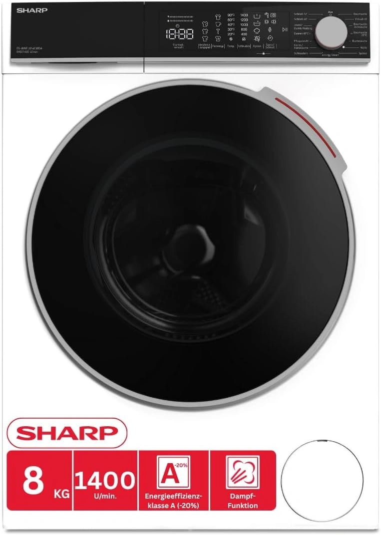 SHARP, Lavatrice, 8 kg, con Wi-Fi, con tecnologia inverter, a LED, Bianco