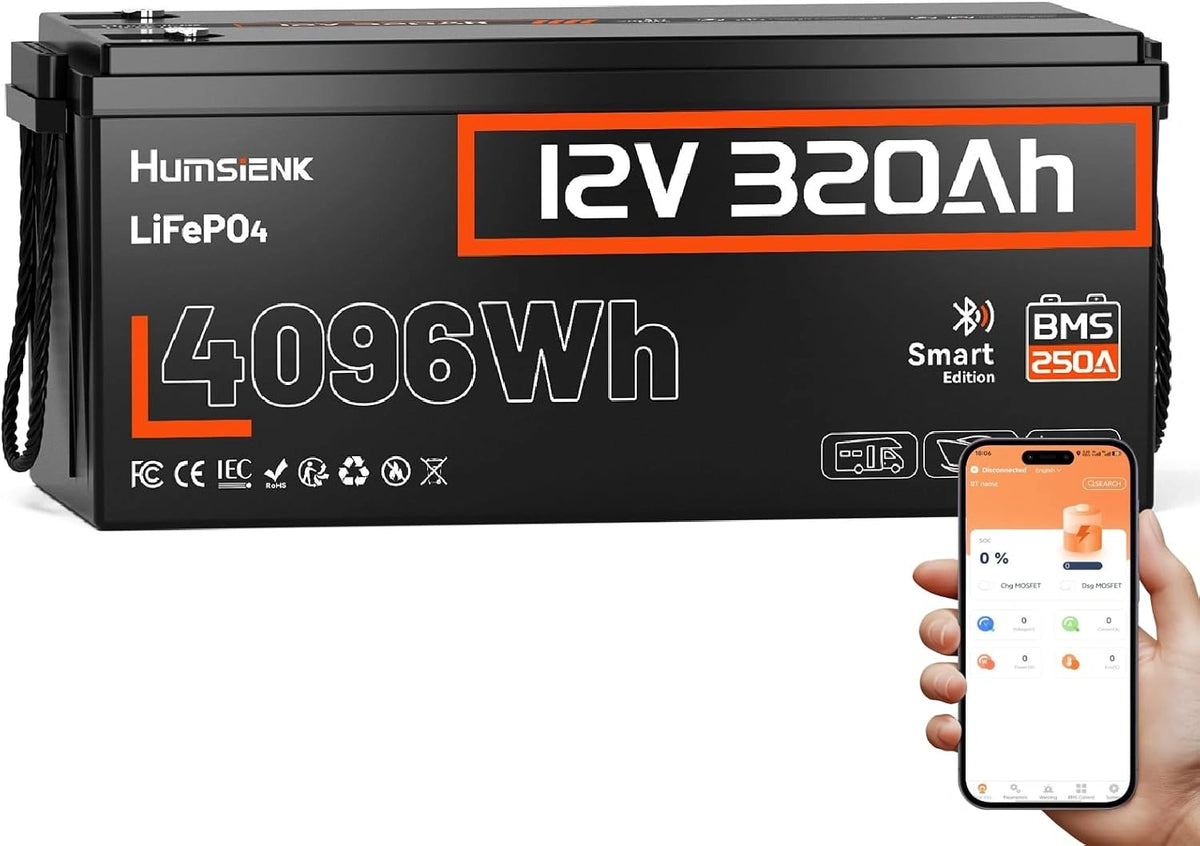 Humsienk, Batteria ricaricabile, 12V, 320Ah, 4096Wh, con Bluetooth