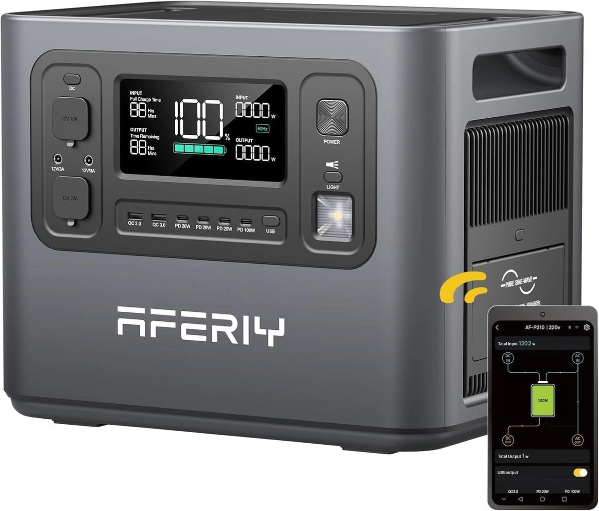 AFERIY 2400W, Stazione di alimentazione portatile, 2400W, 2048Wh, portatile