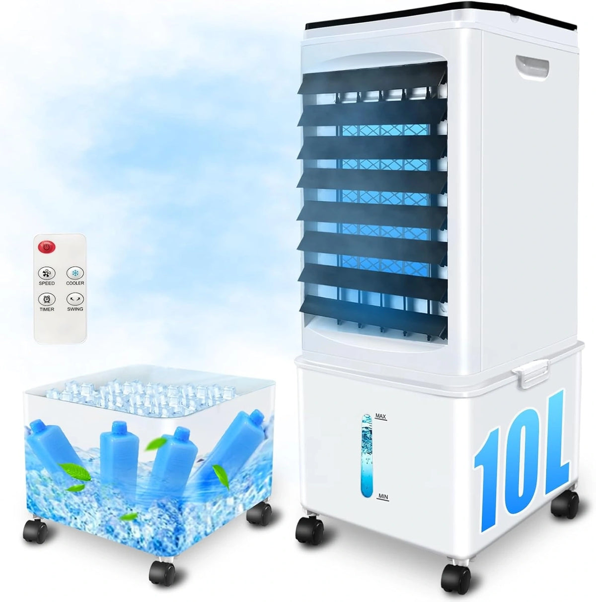 Climatizzatore portatile, 60W, 10L, 40dB, con telecomando, con timer, portatile