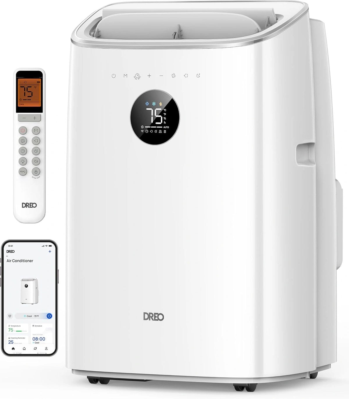 DREO, Climatizzatore portatile, 7500 BTU, 2,5 L, portatile, silenzioso, multifunzione