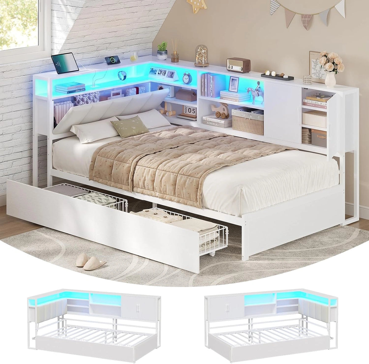Letto, a LED, Bianco