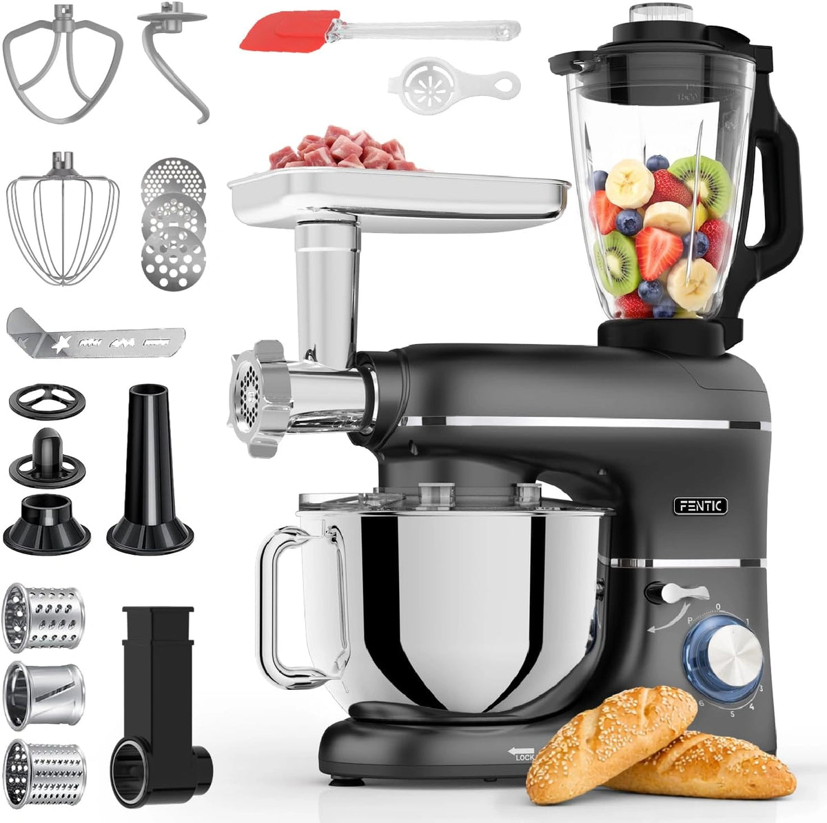 Robot da cucina, 2000W, 1,5L, 6.2L, Nero