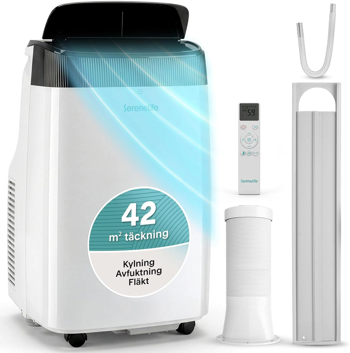 SereneLife, Climatizzatore portatile, 9000BTU, con Wi-Fi, con telecomando, con timer