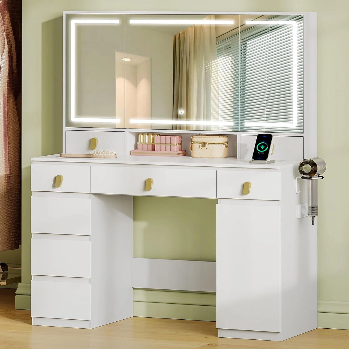 Hzuaneri, Tavolo, a LED, regolabile, Bianco