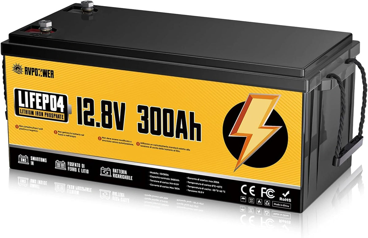 Batteria ricaricabile, 12V, 300Ah, 3840Wh