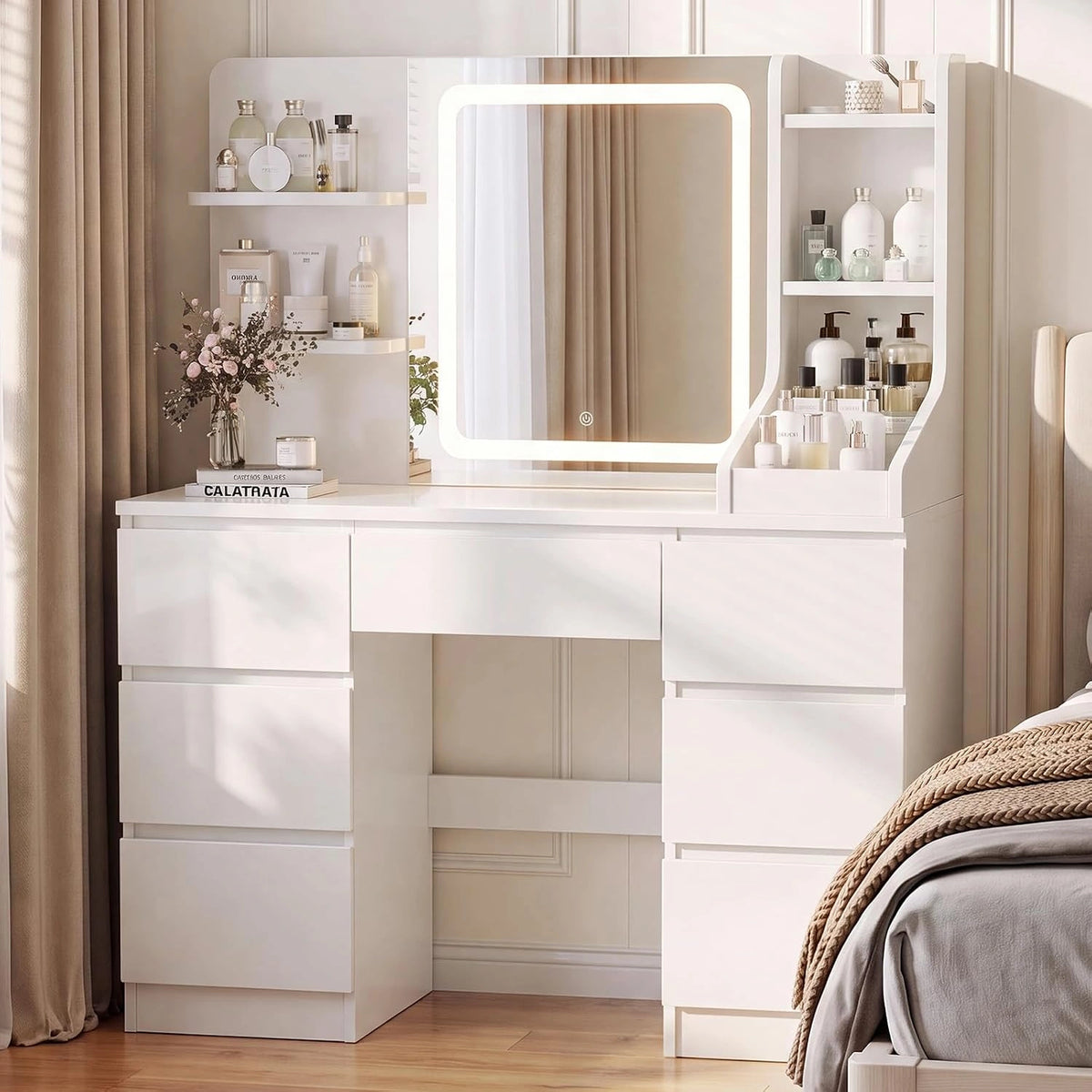 JUMMICO, Letto, a LED, regolabile, Bianco