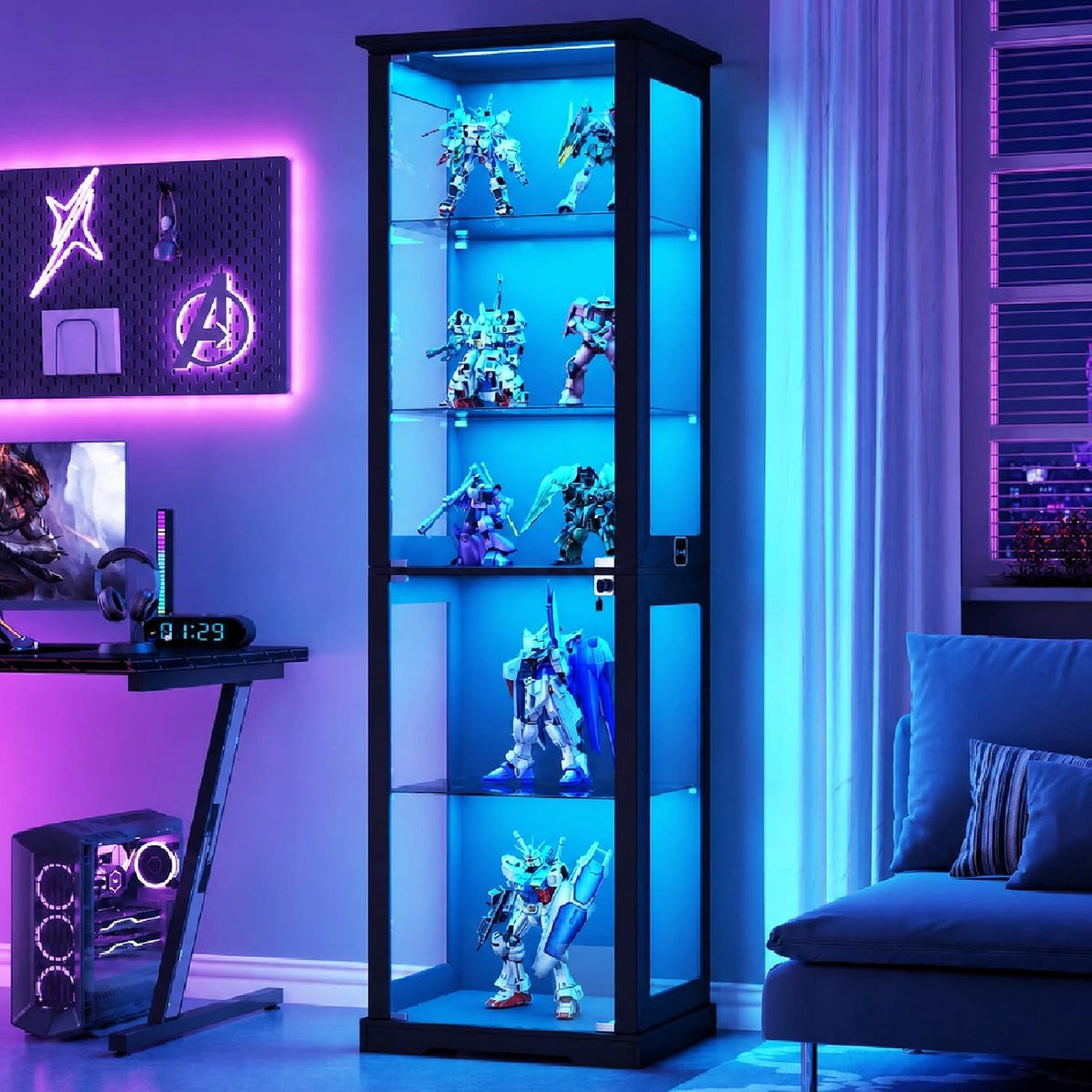 Lvifur, Letto, 180 cm, a LED, con controllo intelligente, Nero