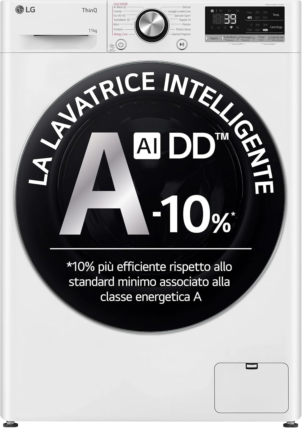LG AI DD, Lavatrice, 11kg, con Wi-Fi, Bianco