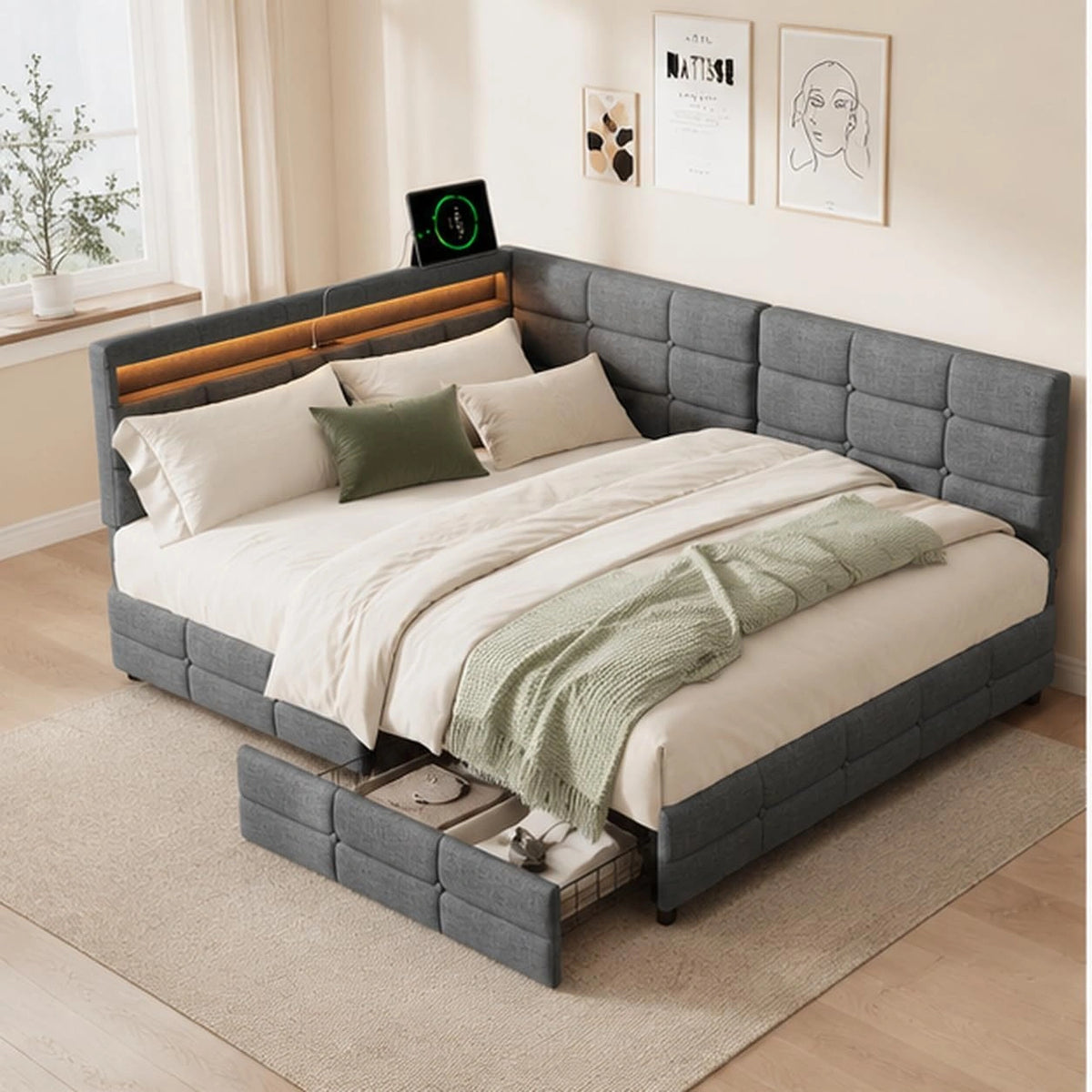 Letto, a LED, Grigio