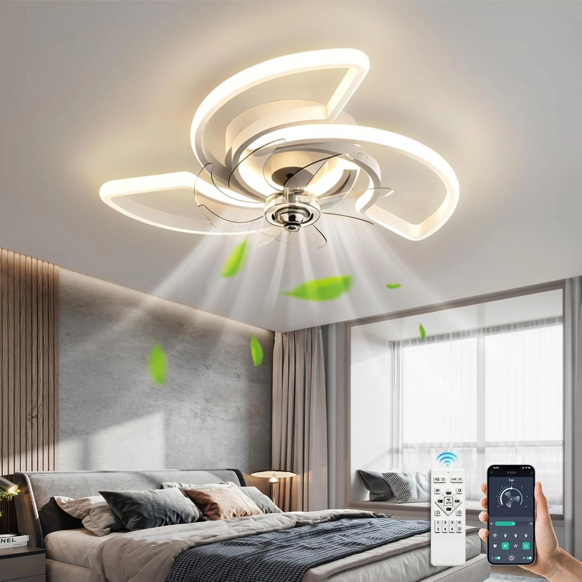 Ventilatore, 60cm, con telecomando, con timer, a LED, Bianco
