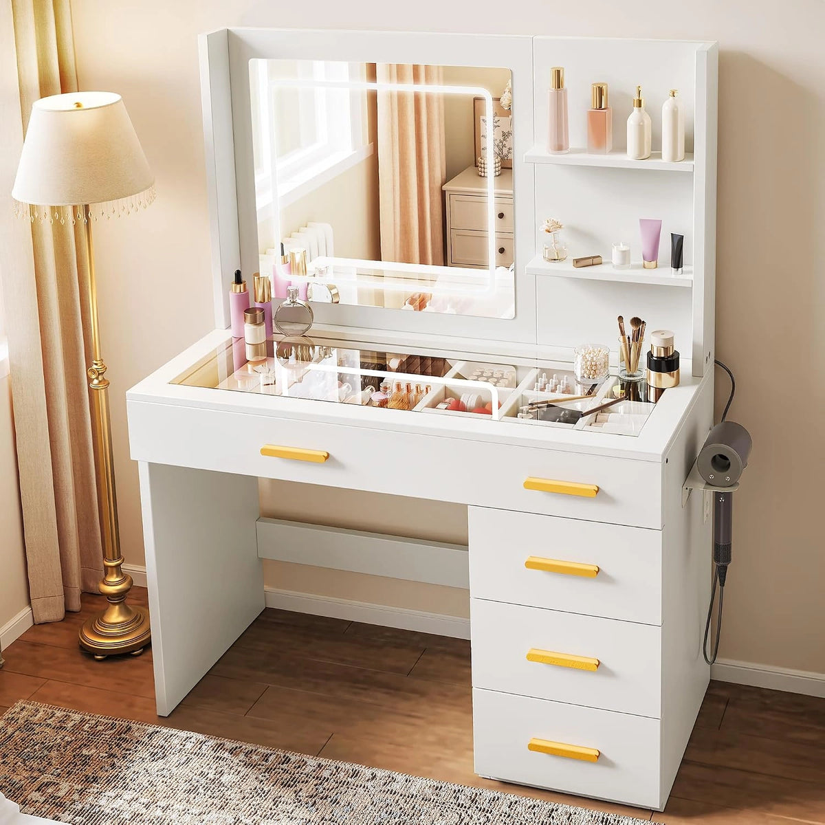 YITAHOME, Tavolo, regolabile, Bianco