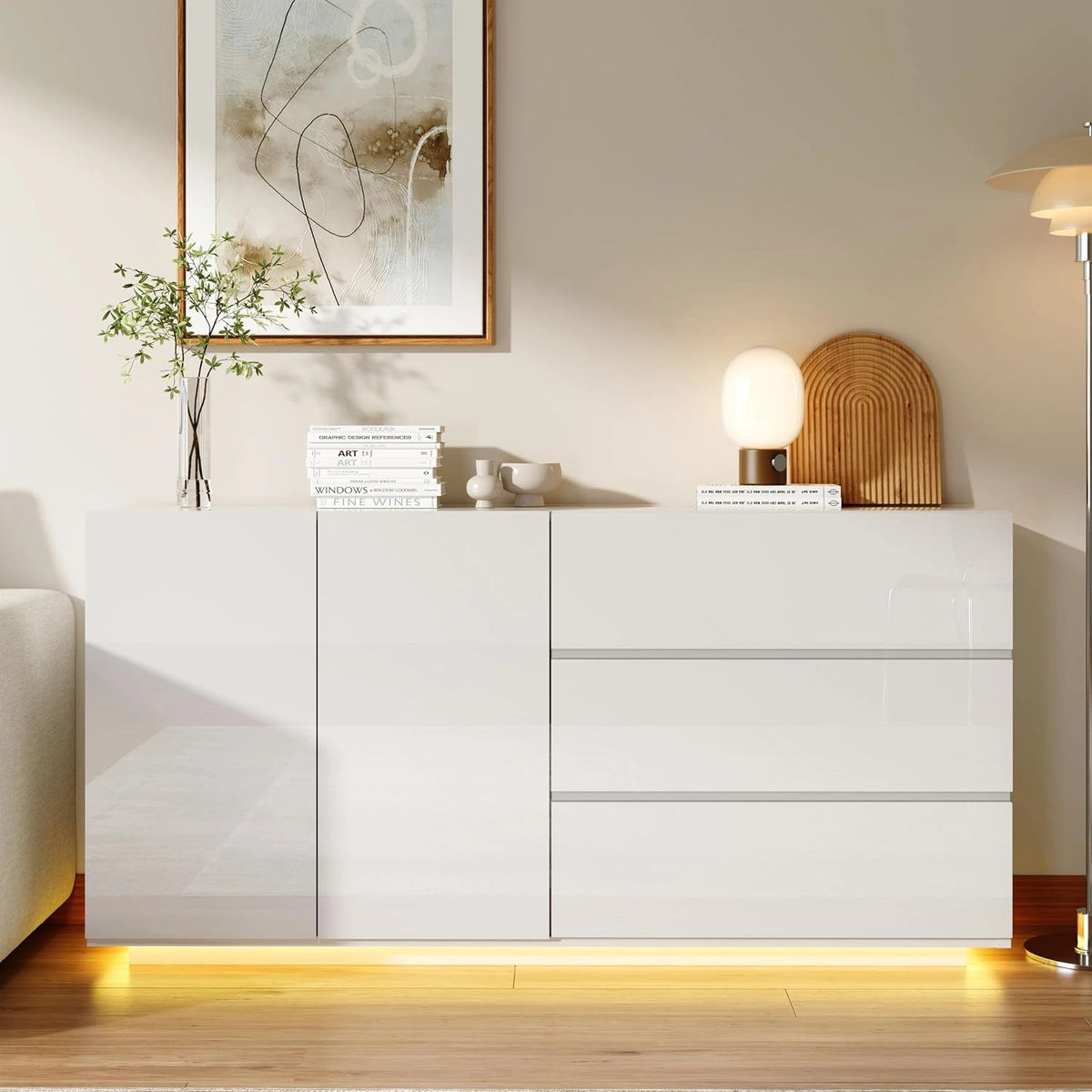 Credenza, Letto, a LED, portatile, Bianco