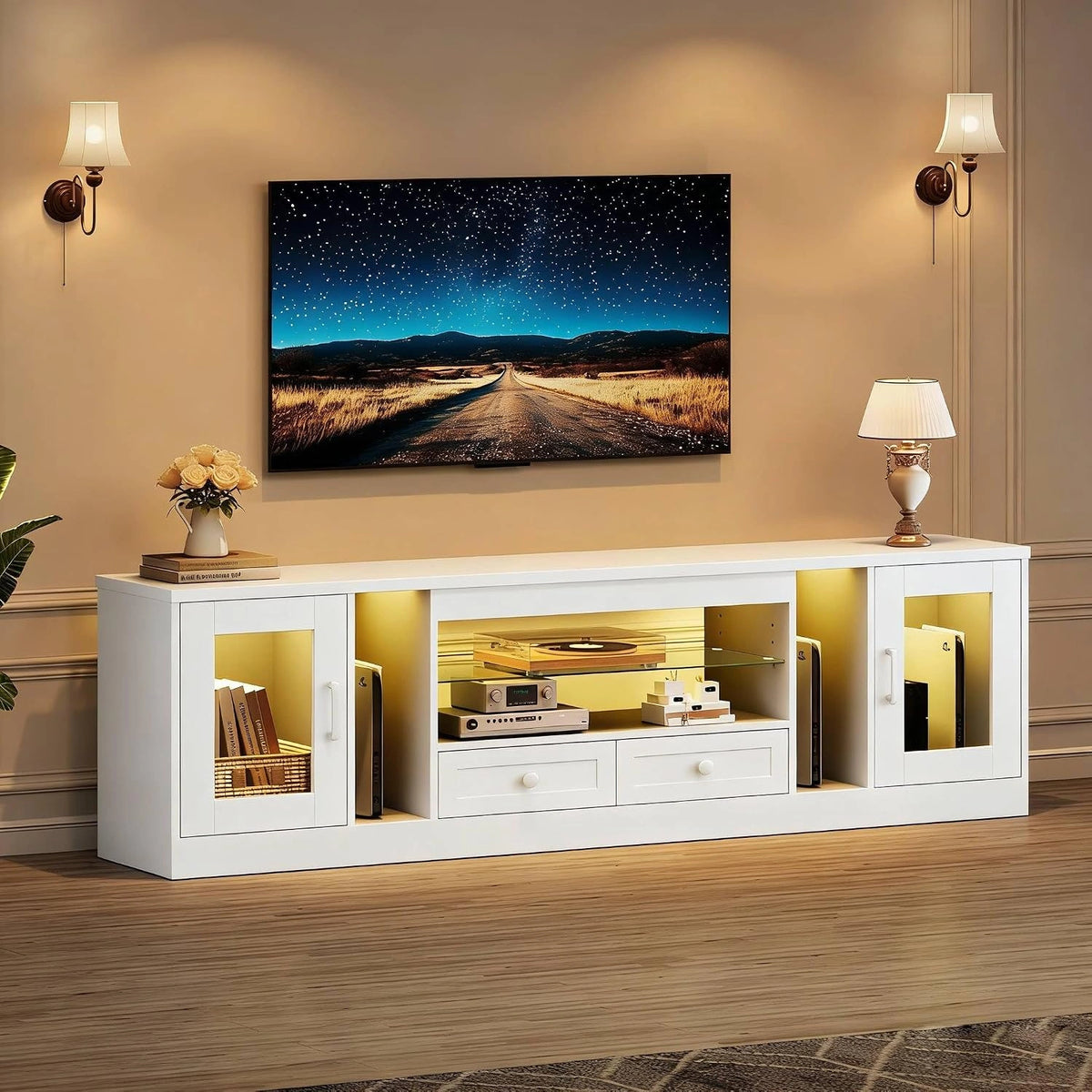 Concho, Televisore, 180 cm, 65 pollici, portatile, regolabile, Bianco