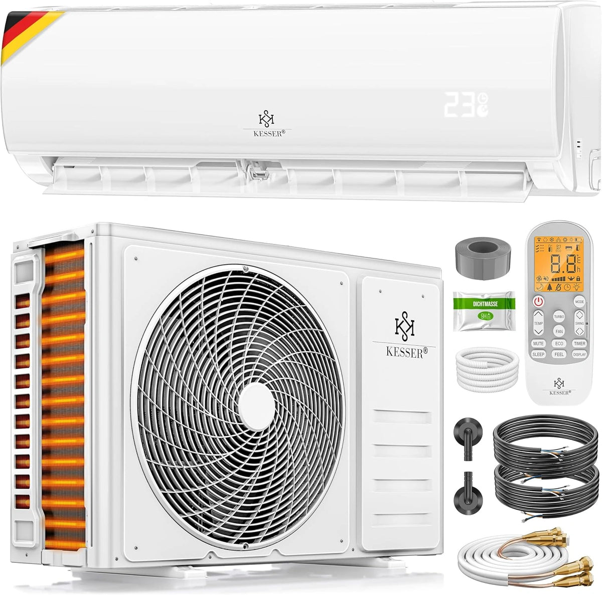 KESSER, Climatizzatore portatile, 9000 BTU, 2,6 kW, con Wi-Fi, con controllo intelligente