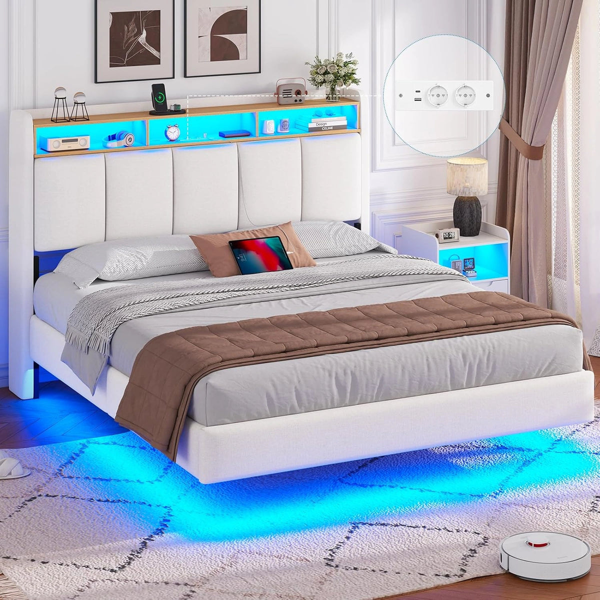 Letto, a LED, Bianco