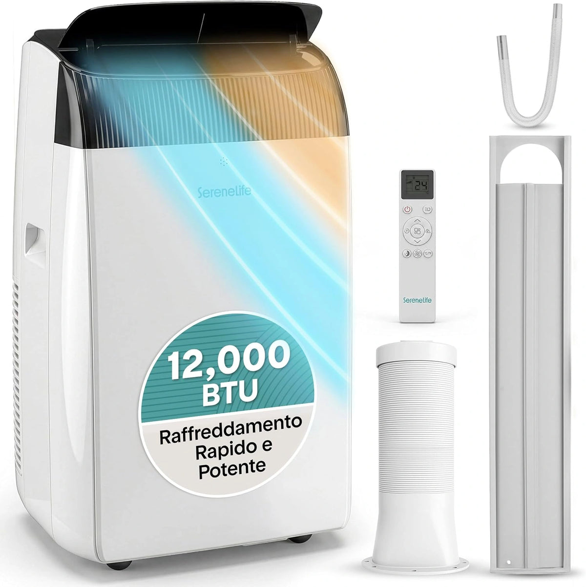 SereneLife, Climatizzatore portatile, 000 BTU, con telecomando, portatile, multifunzione