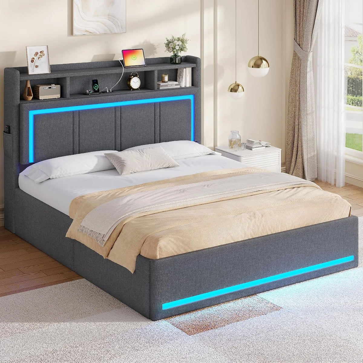 AOGLLATI, Letto, a LED, Grigio
