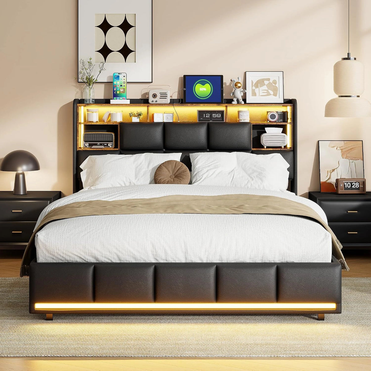 Letto, 200 cm, a LED