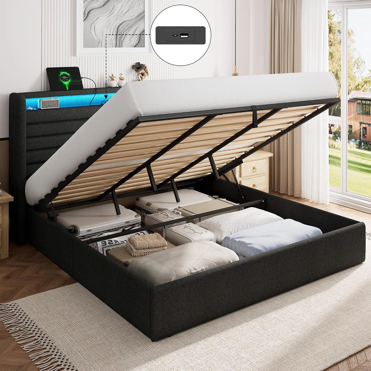 FEONASE, Letto, 200 cm, a LED